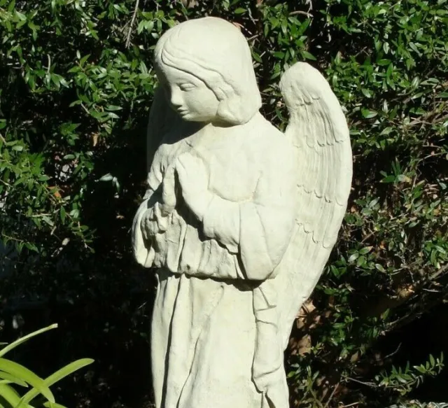 TALL VINTAGE PRAYING ANGEL STATUE Solid Cement Concrete Stone Outdoor ...