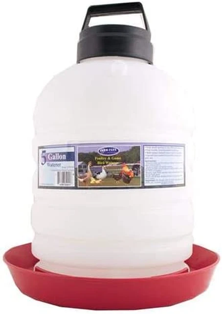 Farm Tuff P5G04 64021 Top Fill Poultry Fountains, 5-Gallon, 5 Gallon, Red, White