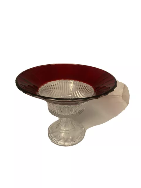 Ruby Red cut to clear glass / crystal footed bowl