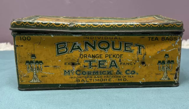 Vintage BANQUET Orange Pekoe Tea Tin McCormick & Co Baltimore Md Collectible