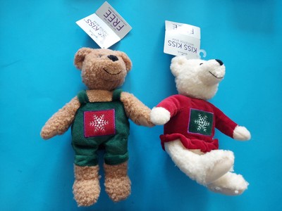 Hallmark Kiss Kiss Mistletoe Bears Magnetic Snouts Boy and Girl With Tags 10"