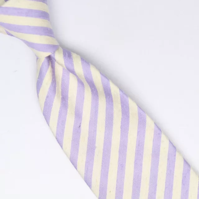 John G Hardy Mens Shantung Silk Necktie Lavender White Repp Stripe Weave Tie