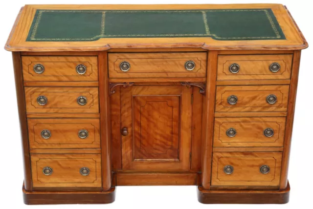 Antique quality Victorian inlaid satin walnut twin pedestal desk writing table