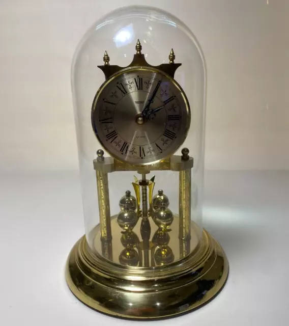 VINTAGE TRENKLE QUARTZ Clock with Glass Dome 11 3/4