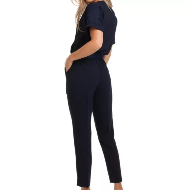 Gently used Navy blue Trina Turk Rumi short sleeve Jumpsuit 12 2