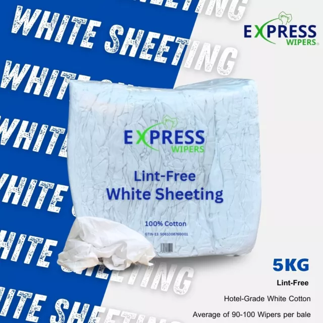 5kg White Cotton Sheeting Lint-Free Cleaning Rags Wipers Wiping Cloths