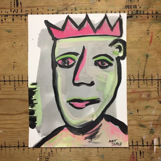 Matt Scalf 9x12 Face Abstract Portrait Urban Graffiti Street Crown Neon Fine Art