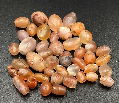 Dzi Zee Old Ancient Pink Quartz Agate Beads Necklace Neolithic Stone Age Jewelry