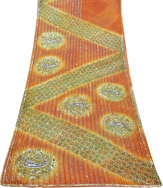 Indisch Gestickt Sari Georgette Kunst Stoff Orange Jahrgang 5 Yard Saree MSI450