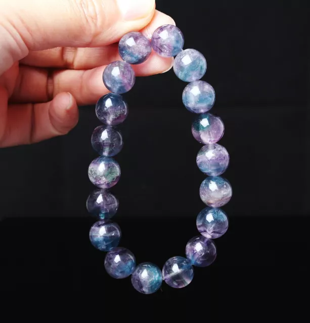 11.5mm Natural Green Purple Fluorite Crystal Quartz Beads Bracelet B704