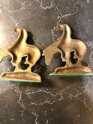 Pair of Vintage END OT THE TRAIL Man On Horse Cast Iron/Metal/Brass Bookends 2