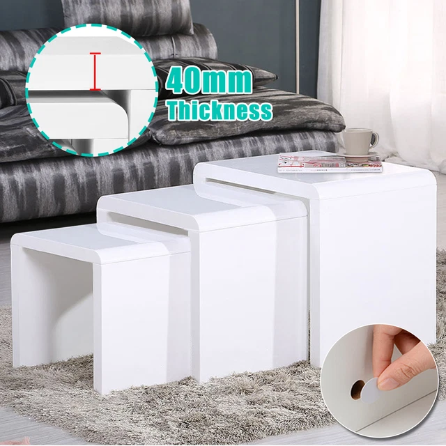 High Gloss Nest of 3 Coffee Tables White Wood Side End Table Square Nesting Set