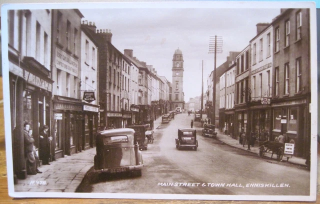 Irish RPPC Postcard ENNISKILLEN Main St Town Hall Fermanagh No. Ireland Photo