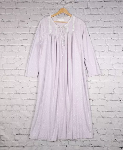 Eileen West Nightgown Womens Medium Purple White Floral Long Sleeve Cotton Blend