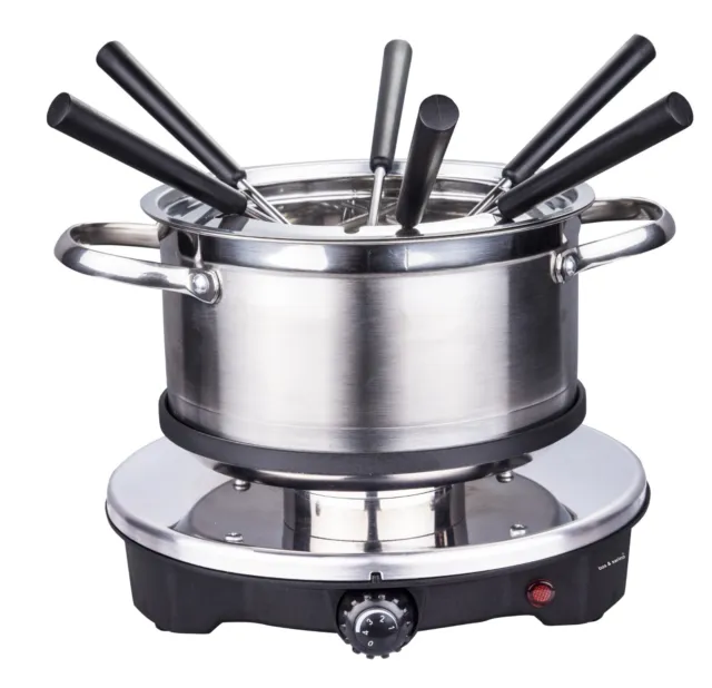 BOS & SARINO 2L Fondue & Hot Pot Set comes with 6 Fork, Glass Lid, Electric Base