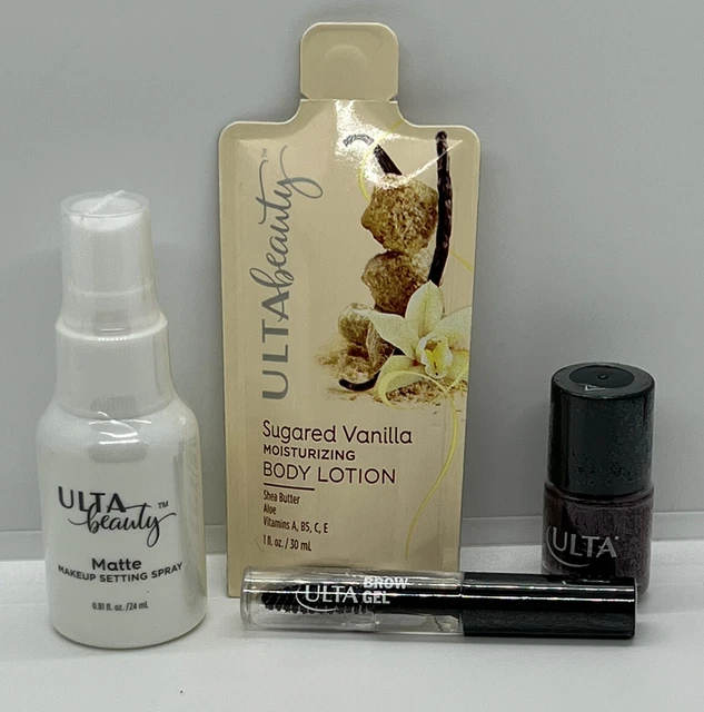 ULTA Belleza Maquillaje Mate Ajuste Spray Loción Cejas Gel Esmalte de Uñas Muestras 4 piezas