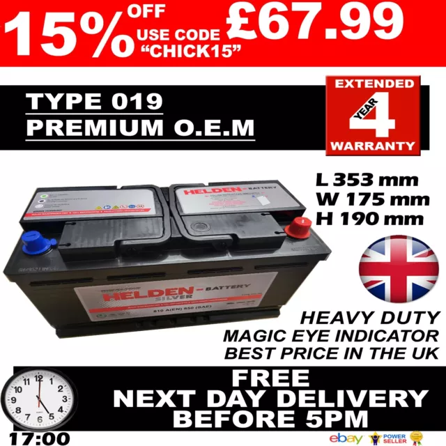 019 Heavy Duty Car/Van Battery - Fits many large diesel 100AH/C100 Heavy Duty