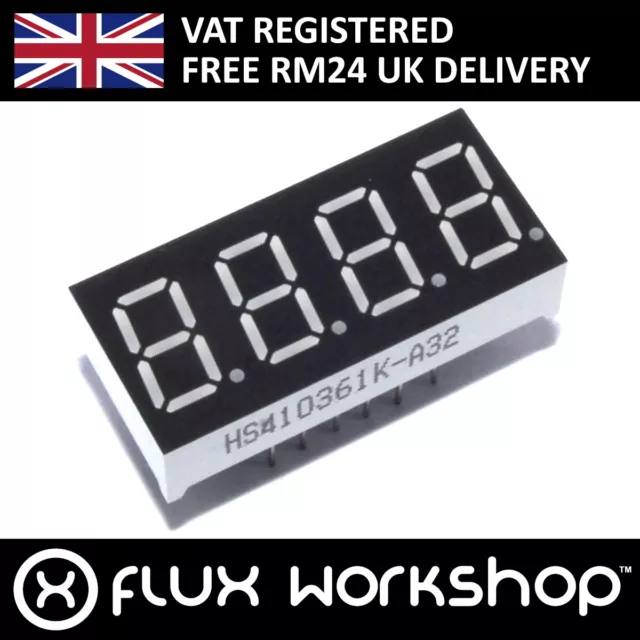 4 Digit Seven Segment Red LED Display 0.36" Cathode Arduino Pi Flux Workshop