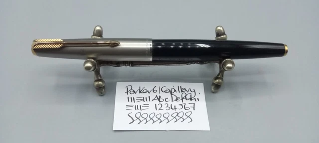 Vintage  Parker 61 Capillary F/P Black Lustraloy Cap GP Trim 14k Nib GC GWO