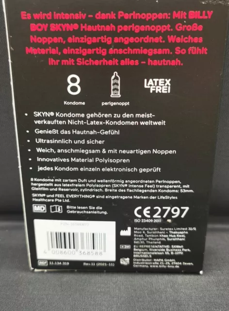 2x 8' Serie Billy Boy Skyn Hautnah Perlgenoppt Condones sin Látex Con Burl 16 St 2