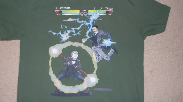TESLA vs. EDISON Inventor Battle T-Shirt Genius Men Size MED Electricity AC DC