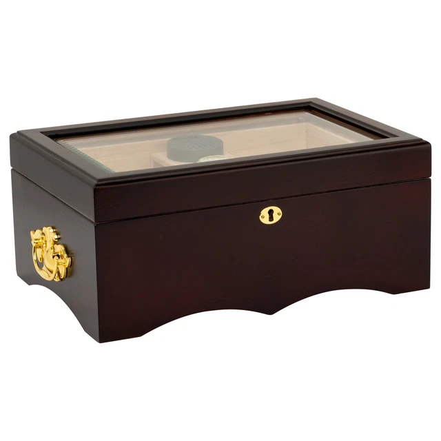 El Rey Premium Quality Desktop Cigar Humidor, Mahogany Finish, Spanish Cedar