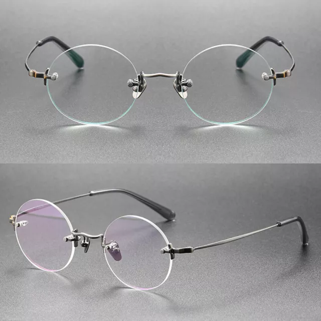 Bespoke Round Titanium Frameless Reading Glasses Retro Readers 0.50-6.00 43mm B
