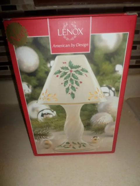 Lenox Holiday Candlestick Lamp Christmas Holly Berry Votive Tea Light Candle NEW