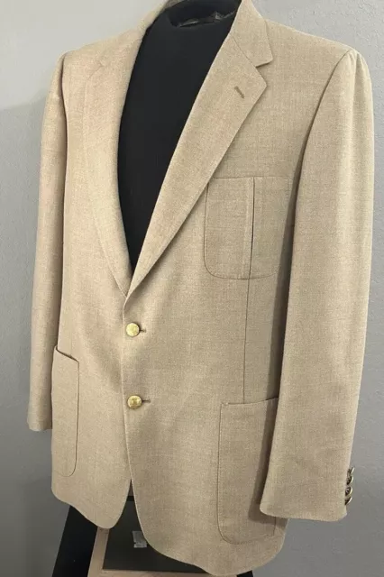 Lanvin Vintage Brown Wool Gold Button Blazer Jacket Mens Size 48R USA Union Made