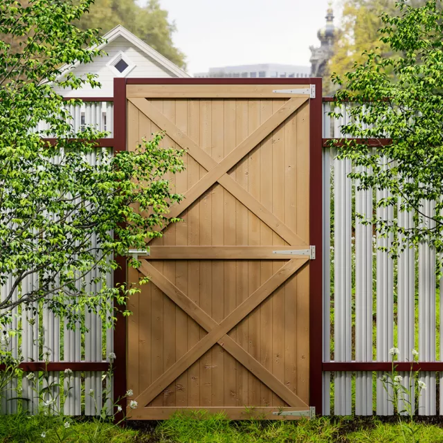 6ft Wooden Garden Gate Flat Top Pedestrian Gates Privacy Fence Yard Door +Hinger