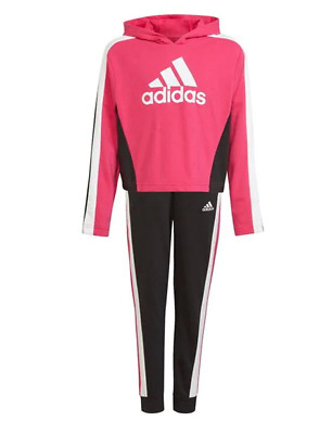 Adidas Colourblock Crop Tracksuit Juniors Girls Size UK7-8 Years Pink/Navy*REF56