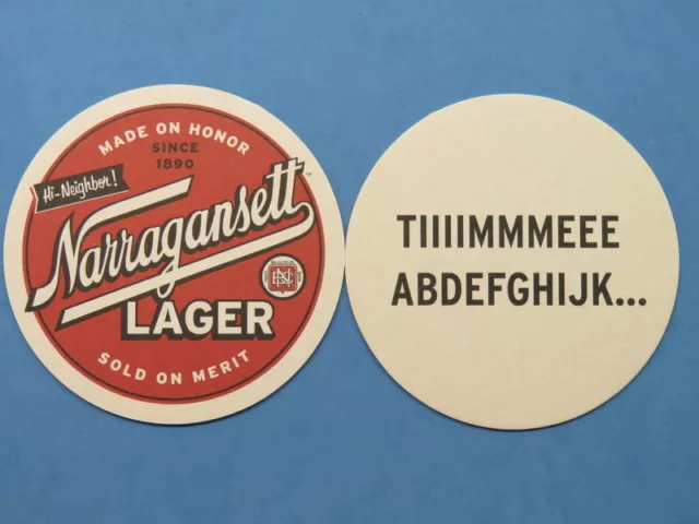 Beer Pub Coaster ~ NARRAGANSETT Brewery Lager ~ Rhode Island ~ Time ABCDEFGHIJ..