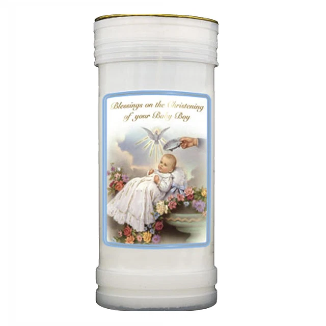Bougie Baptême Bébé Garçon Widdle Gifts - Sac Organza - Design Bleu Et Blanc - 14x6cm