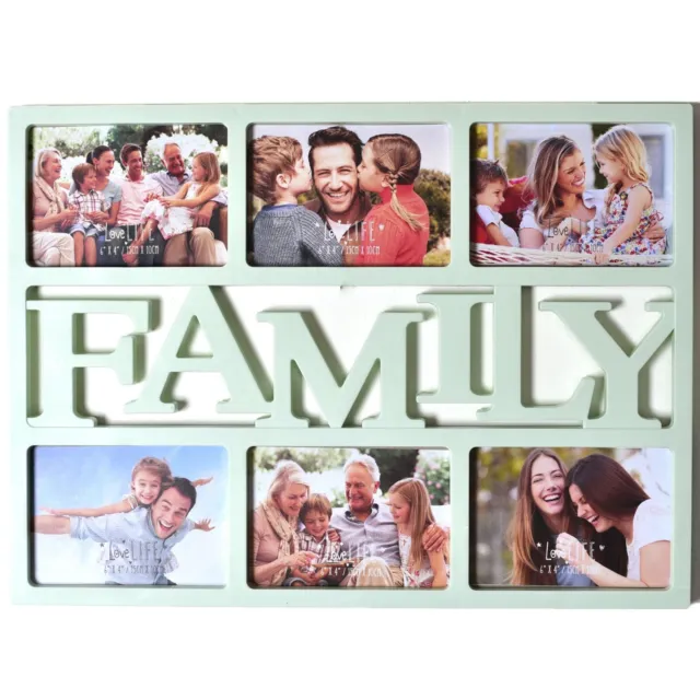 Multi Aperture Collage Photo Frame Wall Hanging Family 6 Pictures Pale Mint
