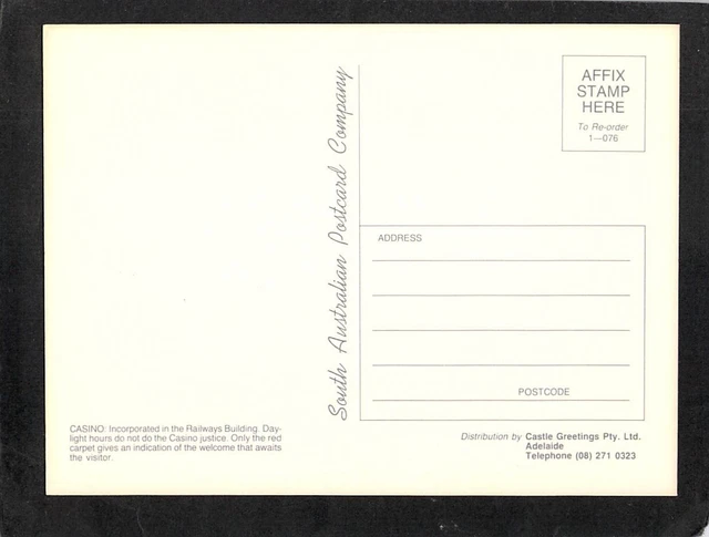 B3216 Australia SA Adelaide Railway station Casino postcard 2
