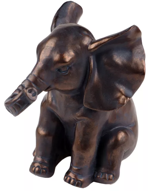 Bronze Effect 16cm Elephant Ornament Sitting Figurine