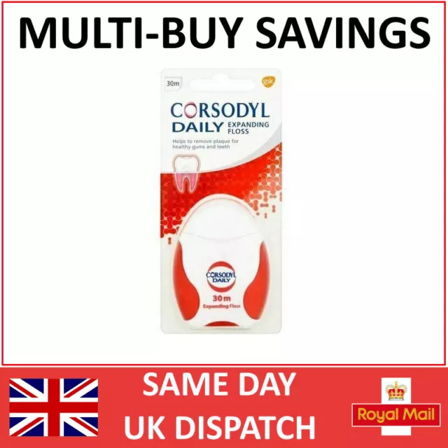 Corsodyl Daily Expanding Floss 30m Dental Hygiene Gum Tooth Health Flossing