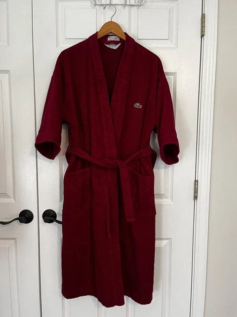 Vintage Men's Izod Lacoste Ruby Maroon Heavy Terry Cotton Bath Robe One Size