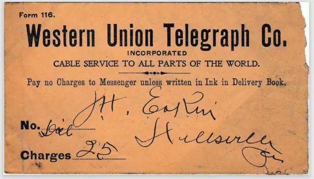 WESTERN UNION TELEGRAPH Co, JACKSONVILLE, FL 1928 Postal Cover w/ perfin  stamp