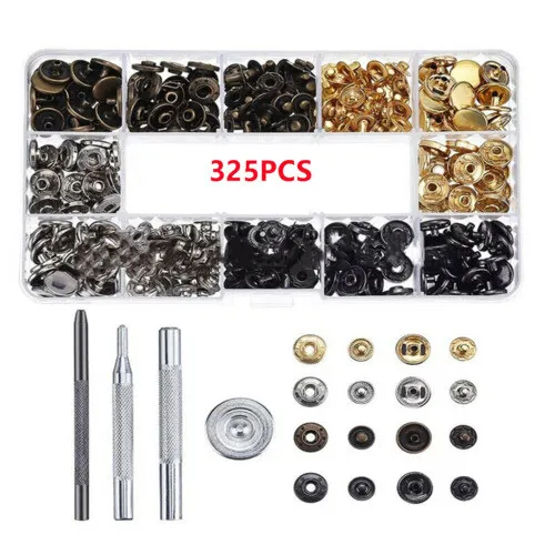 325Pcs Heavy Duty Snap Fasteners Press Studs Kit +Poppers Leather Button Tool UK