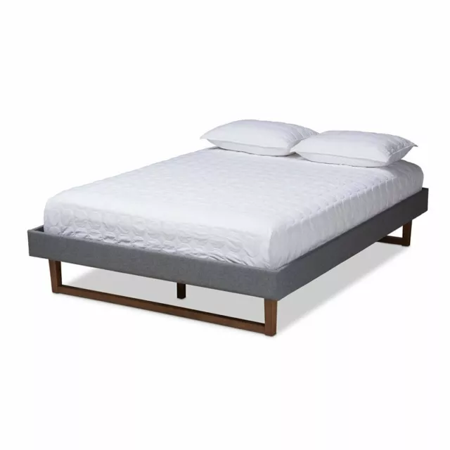 Baxton Studio Liliya Mid-Century Wood and Fabric Full Platform Bed in Dark Gray