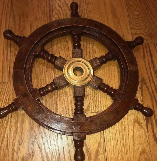 Brass Vintage 18 Inch Wooden SHIP WHEEL Nautical Pirate Captain Boat Steering