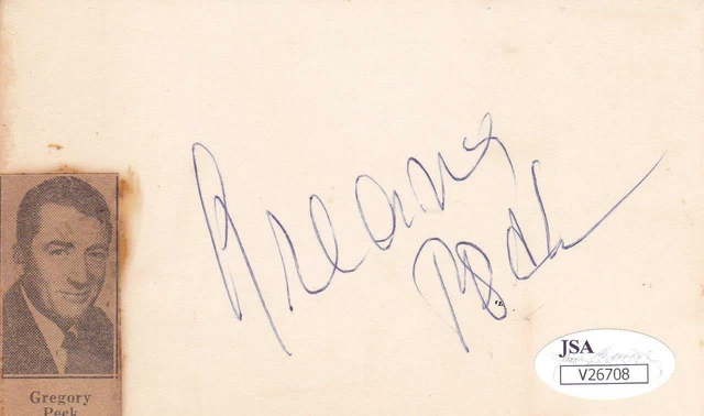 GREGORY PECK d2003 Signed 3x5 Index Card Actor/To Kill a Mockingbird JSA V26708*