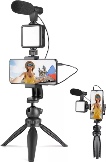 AIXPI Smartphone Camera Video Kit, Mini Tripod with Shotgun Podcast Microphone