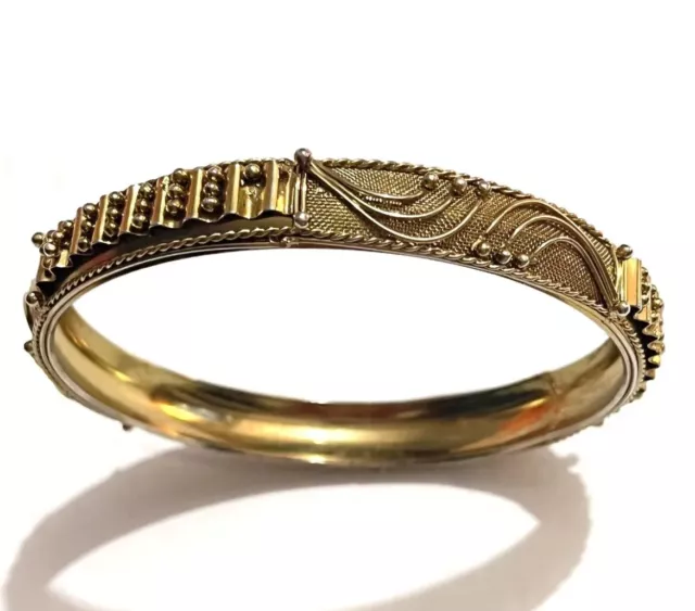 Vintage Antique Gold Tone Bracelet Ornate Art Nouveau Bangle Intricate Design