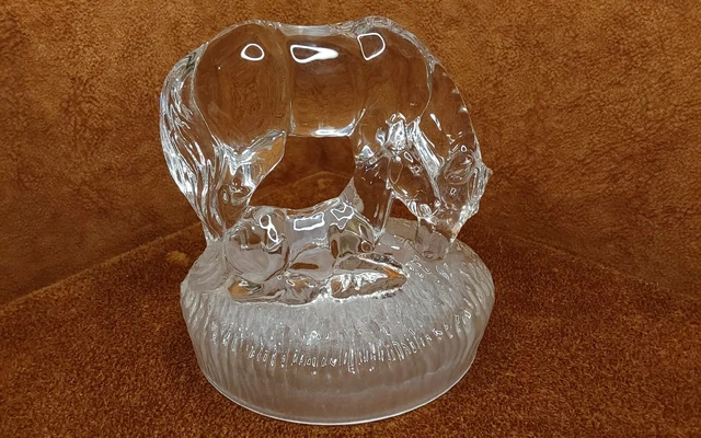 Crystal Glass Horse Mare & Foal Figurine Decor Paperweight RCR Cristalleria