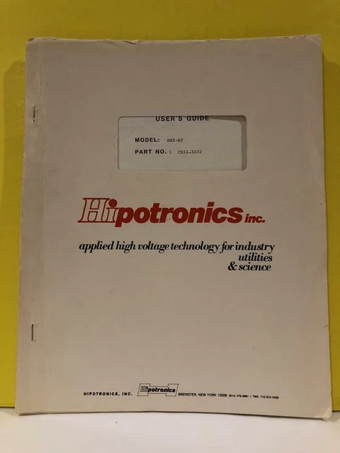 Hipotronics CS11-1032 HA5-AT User's Guide