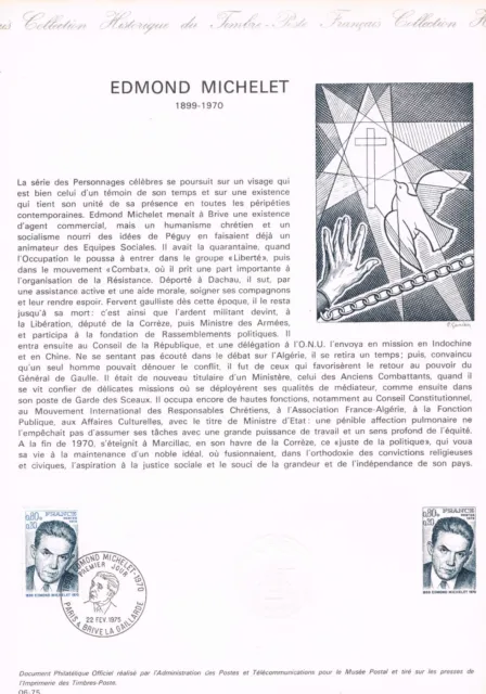 Document Philatélique Officiel N°06-75 - Edmond Michelet (1899-1970) N°1825 Y&T