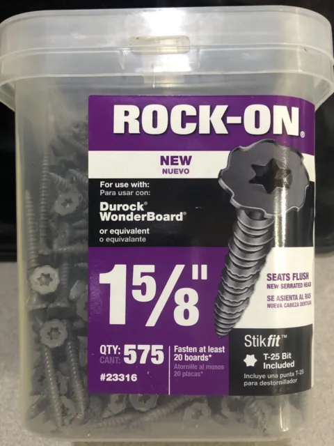 ROCK-ON 1-5/8” Flat Head Cement Board Screws (575 Screws) W T-25 Bit