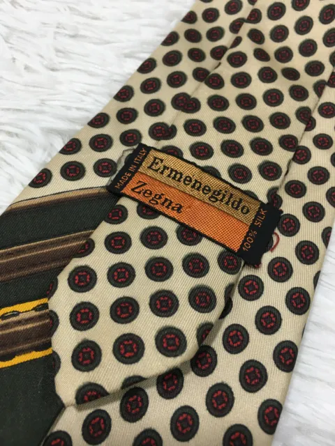 Authentic ERMENEGILDO ZEGNA Belt Design On Cream 100% Silk Necktie Tie